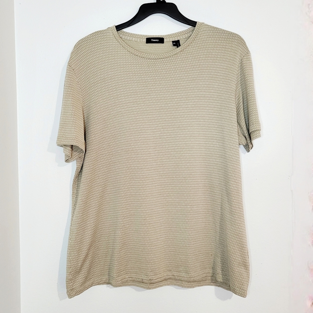 Theory Men's Clean Tee Union Jaquard Tan Knit Short Sleeve Shirt. Size XXL